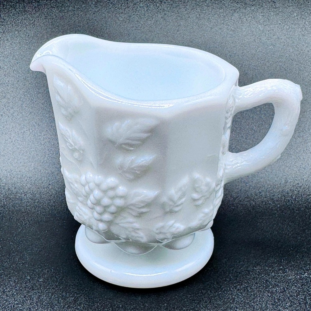 Vintage Westmoreland Milk Glass Paneled Grape Creamer Pitcher White Glass